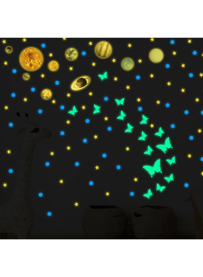 CHIYLE 144PCS Butterfly Starry Sky Sticker Set 3D Space Wall Sticker Set,Glow In The Dark Stars And Planets,Glowing Planet,Noctilucent Solar System For Kids Wall Decals - Image 1